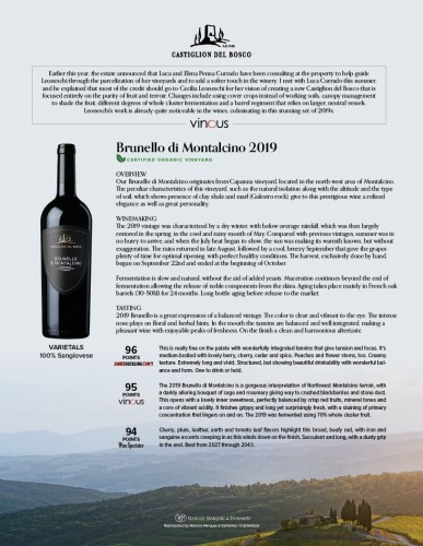 Sell Sheet for {materiallist:brand_name} Brunello di Montalcino 2019