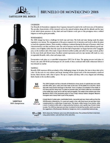 Sell Sheet for {materiallist:brand_name} Brunello di Montalcino 2018