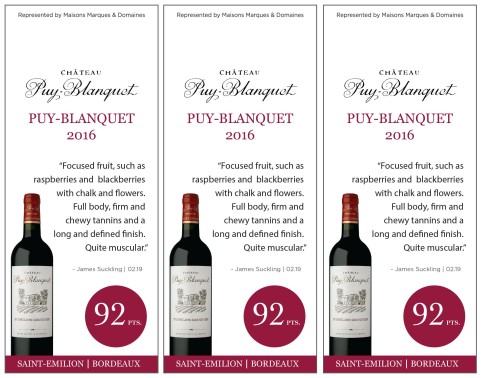 Shelf Talker for {materiallist:brand_name} Château Puy-Blanquet  2016