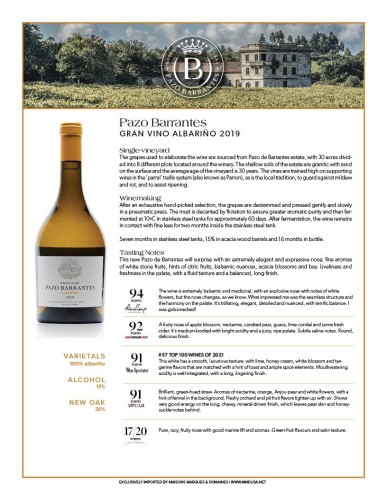 Sell Sheet for {materiallist:brand_name} Gran Vino Albariño 2019