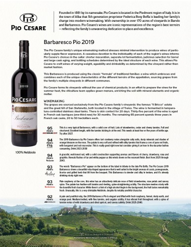 Sell Sheet for {materiallist:brand_name} Barbaresco Pio DOCG 2019