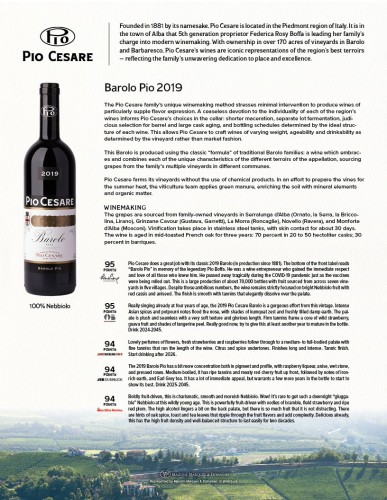 Sell Sheet for {materiallist:brand_name} Barolo DOCG 2019