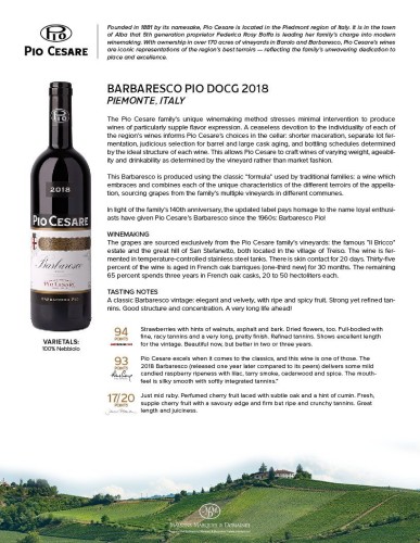 Sell Sheet for {materiallist:brand_name} Barbaresco DOCG 2018