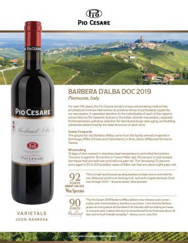 Sell Sheet for {materiallist:brand_name} Barbera d’Alba DOC 2019