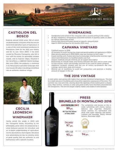 Sell Sheet for {materiallist:brand_name} Brunello di Montalcino 2016