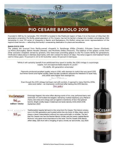 Sell Sheet for {materiallist:brand_name} Barolo DOCG 2016